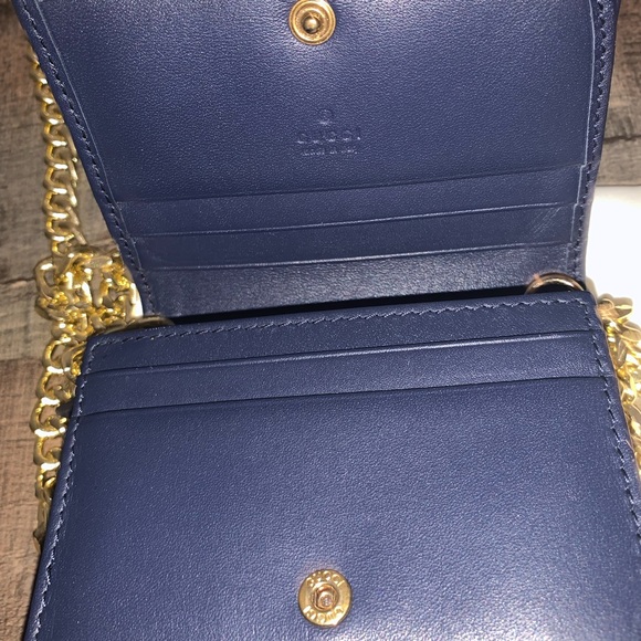 FULL INCLUSION! RARE Gucci Pearly GG Marmont Matelasse Denim Wallet with Chain. - Picture 11 of 16
